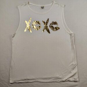 Color Bear XOXO Tank Top Womens sz L White Gold Kissy Lips